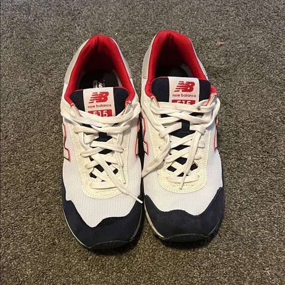New Balance 515 Men's White, Red, and Black Sneakers - Picture 2 of 7